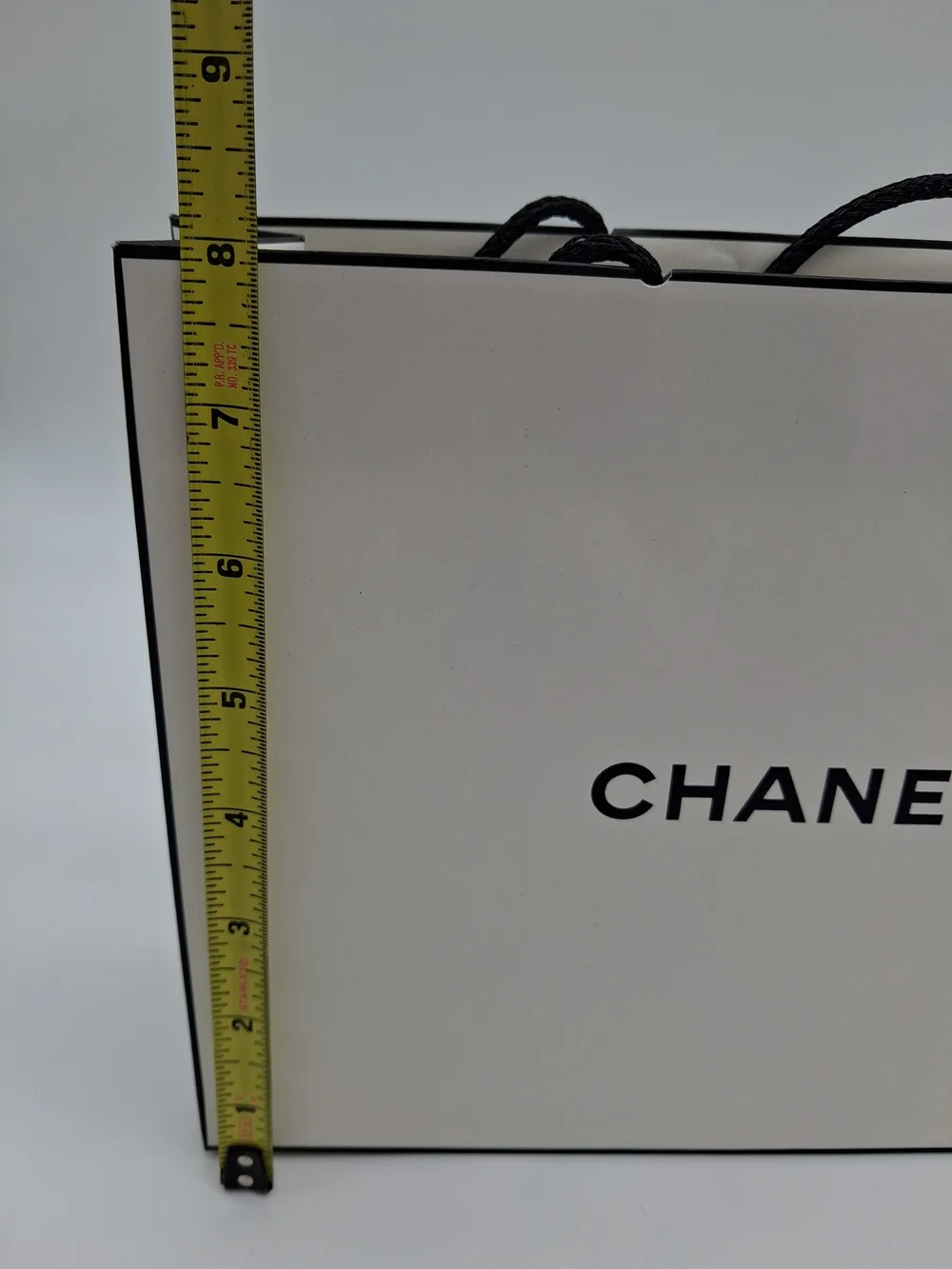 CHANEL White Black Shopping Gift Bag Rope Handles Logo Ribbon Luxury Packaging